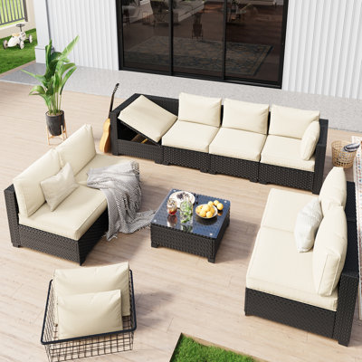  𝗣𝗿𝗲- 𝗮𝘀𝘀𝗲𝗺𝗯𝗹𝗲𝗱 𝗖𝗵𝗮𝗶𝗿𝘀, Ensemble de conversation modulaire en rotin pour 8 personnes avec ensemble de conversation imperméable