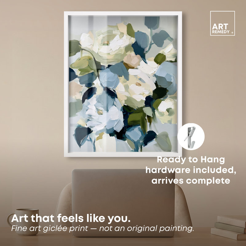 Art mural fleurs arctiques bleues arctiques, H 25 po x l 21 po, Cadre blanc