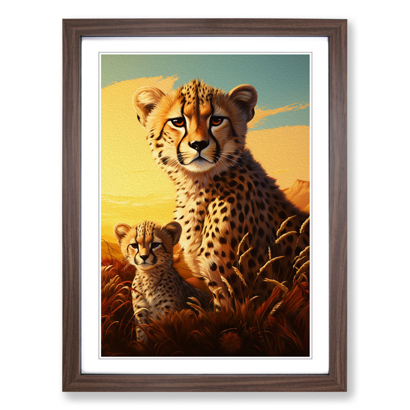 Cheetah Dadaism No.2 - Single Picture Frame Print on Wood, Walnut Framed, 34cm H x 25cm W x 2cm D