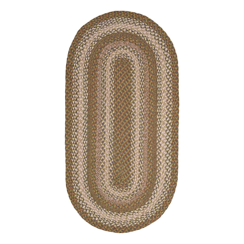 Bryiana Farmhouse Braided Jute Green Area Rug, Oval 2' x 4'