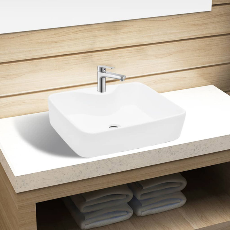 Belfry Bathroom Ulammandakh 1400mm L x 370.07mm W White Ceramic Rectangular Sink