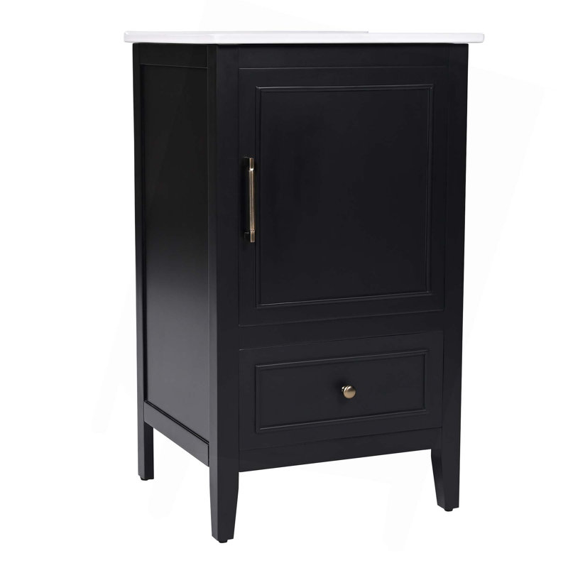 Meuble-lavabo de 20 po avec lavabo, armoire de salle de bain avec porte, tablette de porte et patins réglables, tiroir