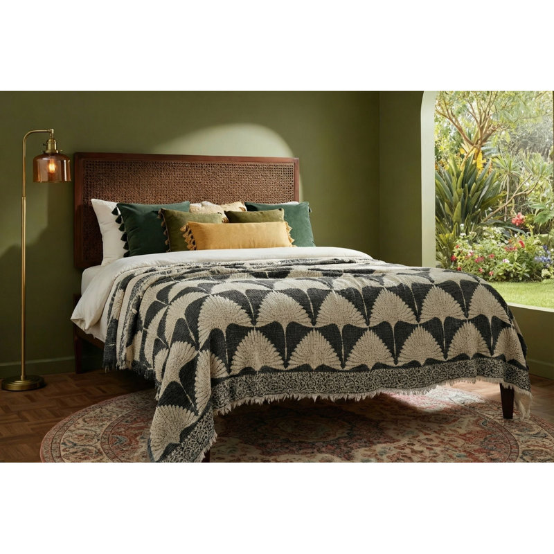 Crane Muslin Bed Blanket, Black