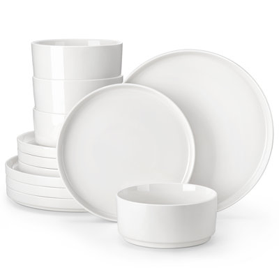 12 Piece Porcelain China Dinnerware Set - Service for 4