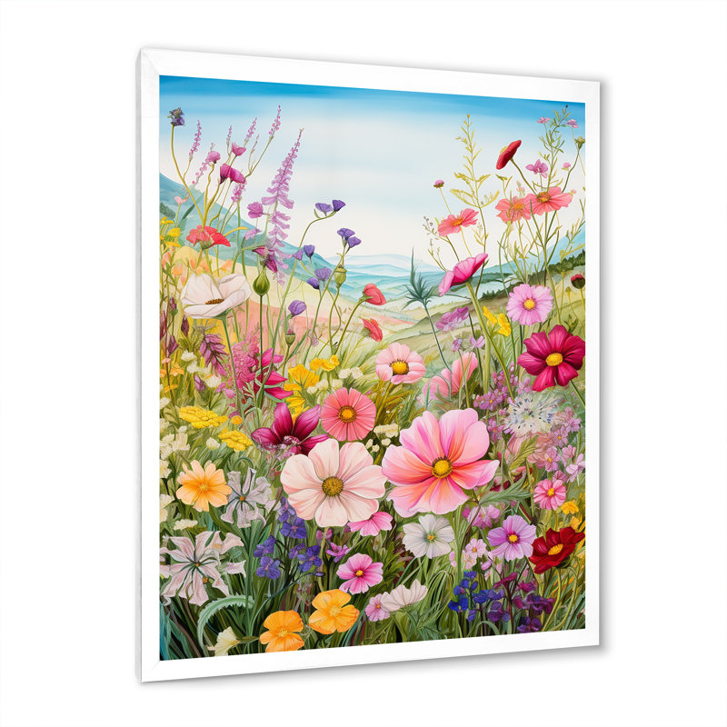 Célébration de fleurs sauvages printanières sur toile, H 44 po x l 34 po x P 1,5 po, Cadre simple blanc