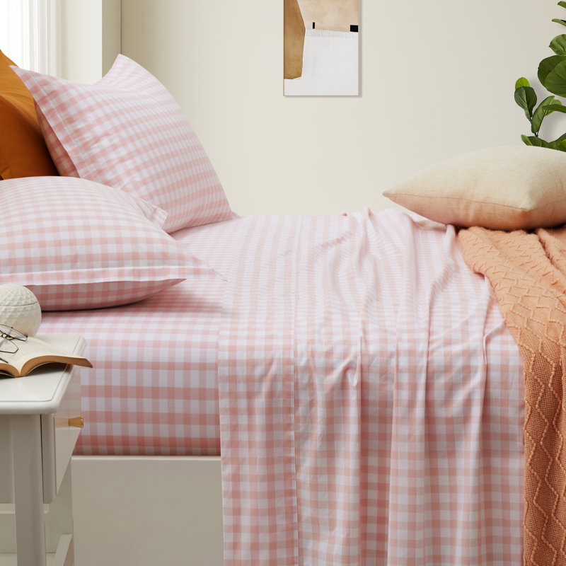 Ensemble de draps-housse en coton lavé, Drap-housse pour lit double + 2 taies décoratives