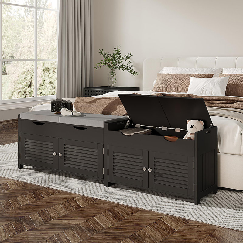 Banc de rangement pour chaussures avec rangement relevable, Noir, noir, noir, noir