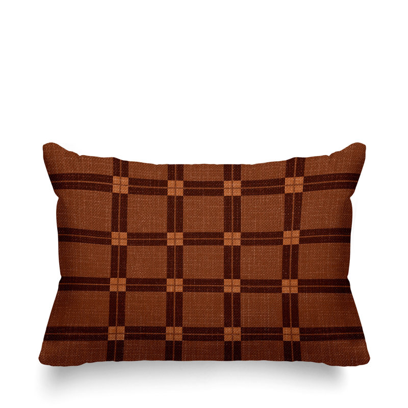 Plaid Outdoor Reversible Throw Pillow, Burnt Orange, 14"H x 20"W
