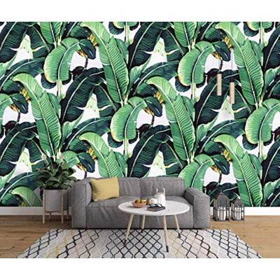 Tropical Banana Leaf Wall Mural - Large Scale Green Botanical Jungle Wallpaper for Home Decor
