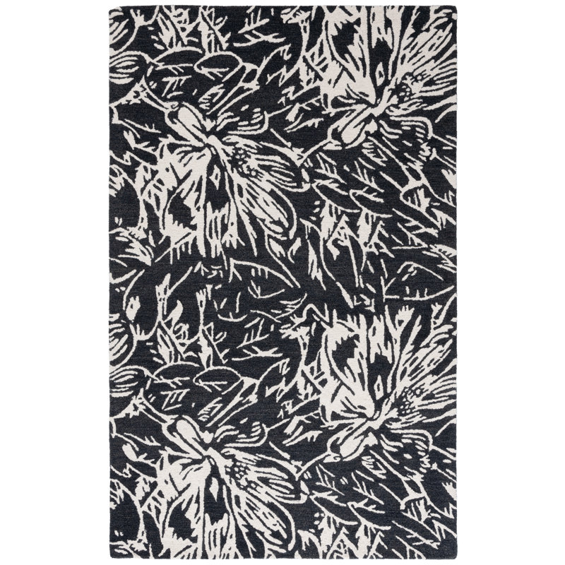 Tapis noir / ivoire Jardin 329, Rectangle 6 pi x 9 pi