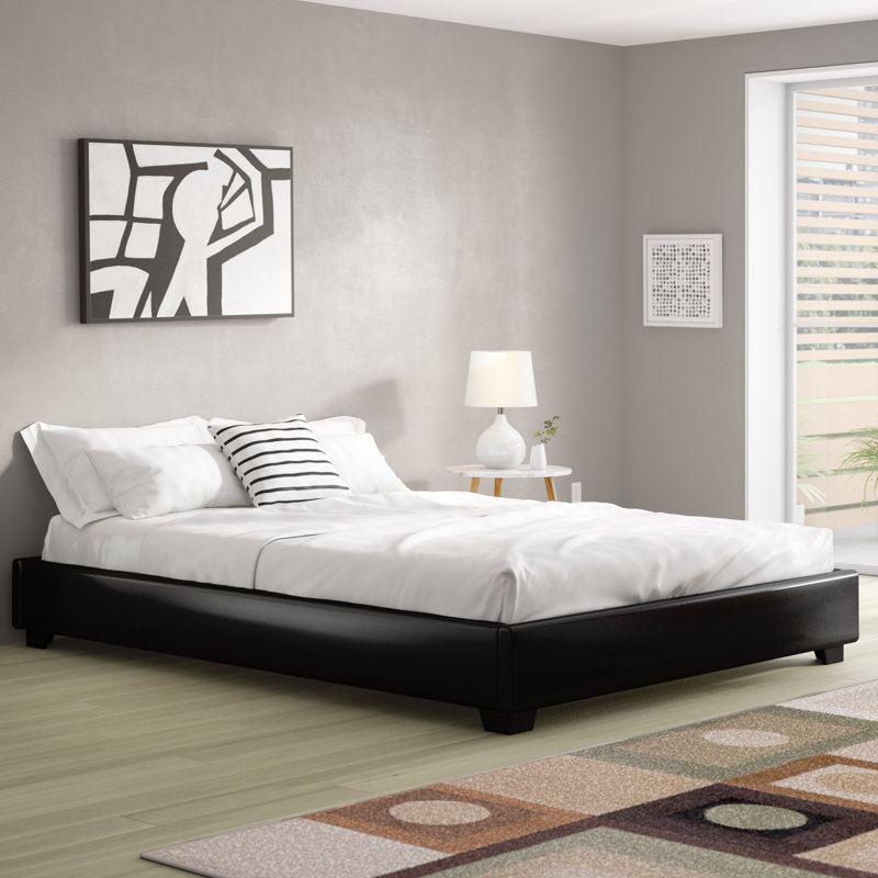 Alex Vegan Leather Bed, Full, Black Faux Leather