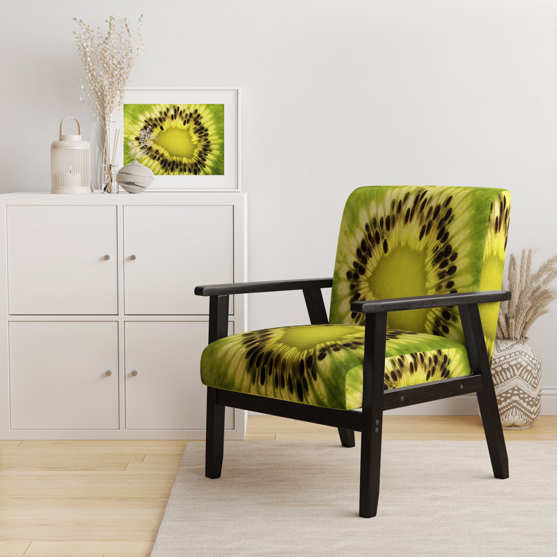 Green Kiwi Seeds And Inside Pattern - Upholstered Contemporary Accent Arm Chair