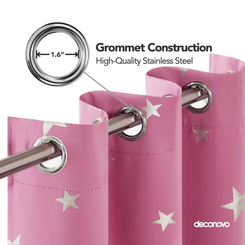 Foil Print Star Blackout Grommet Top Curtains (Set of 2), Pink, 42" W x 84" L