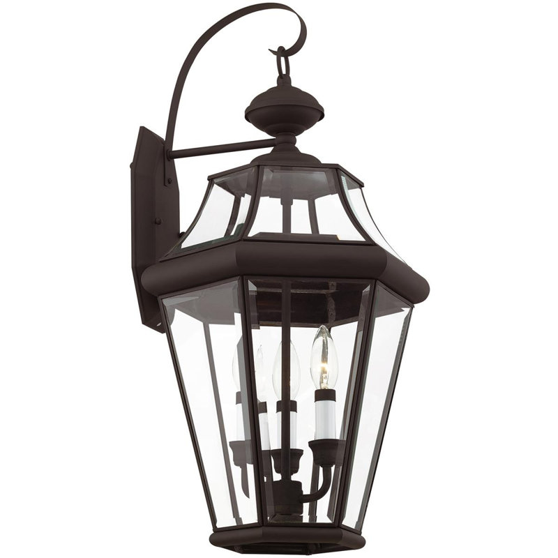 Lanterne murale d'extérieur 12,5 po 3 lumières suspendues - Abat-jour en verre biseauté transparent, Bronze