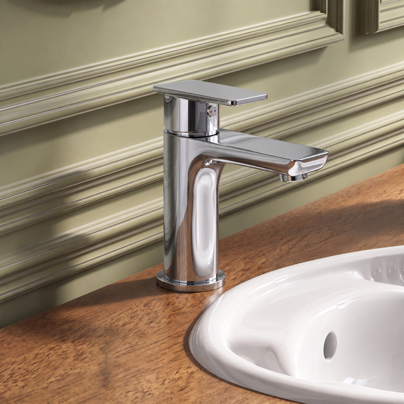 Robinet de salle de bain à un trou avec drain, robinet de salle de bain à poignée simple, Chrome
