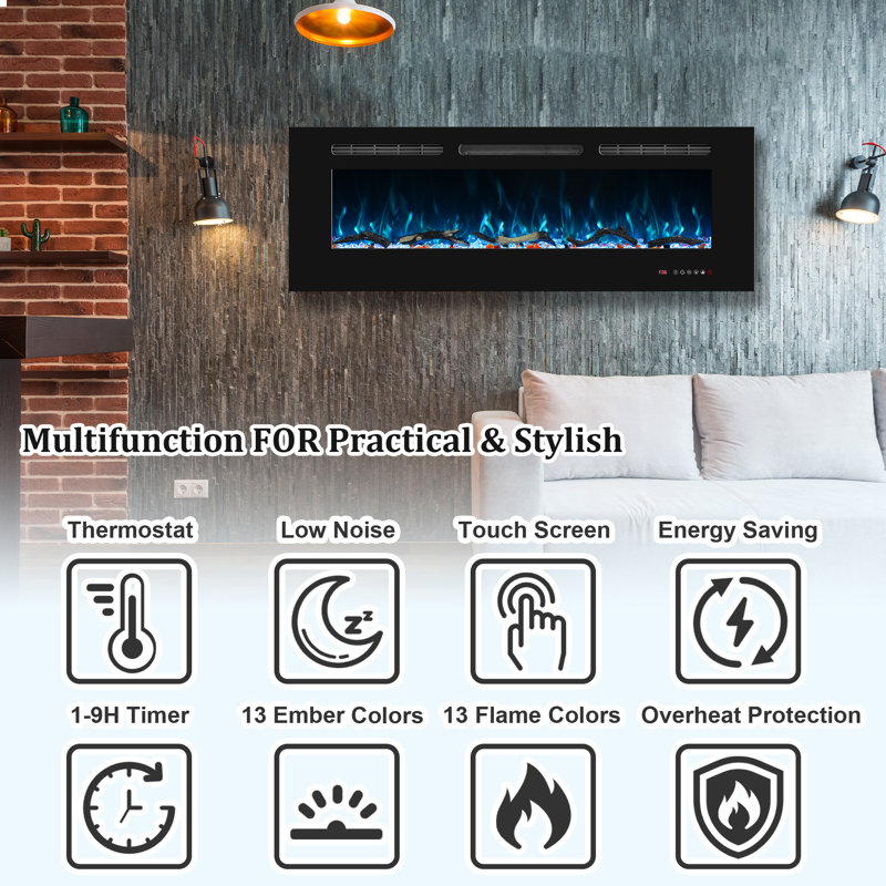 Gidney Black Electric Fireplace, 17.72" H x  42" W x 5.91" D