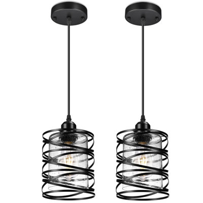 Luminaire suspendu cylindrique noir mat à 2 lumières Leeanah