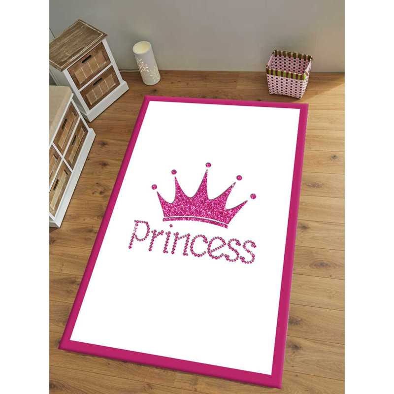 Tapis en polyester blanc / rose Euben, Rectangle 4 pi 4 po x 6 pi 3 po