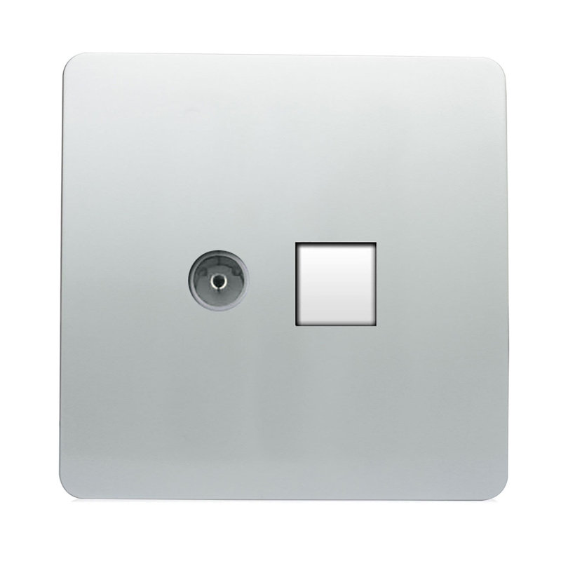 Trendi Switch 2 Gang Female TV Co-Axial & Telephone Sockets, Silver