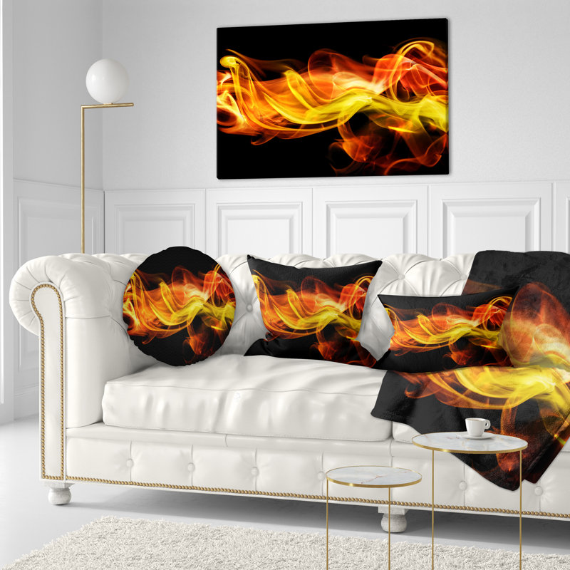 Coussin à imprimé abstrait fumée, Rectangulaire, Noir / Orange, 12 po x 20 po