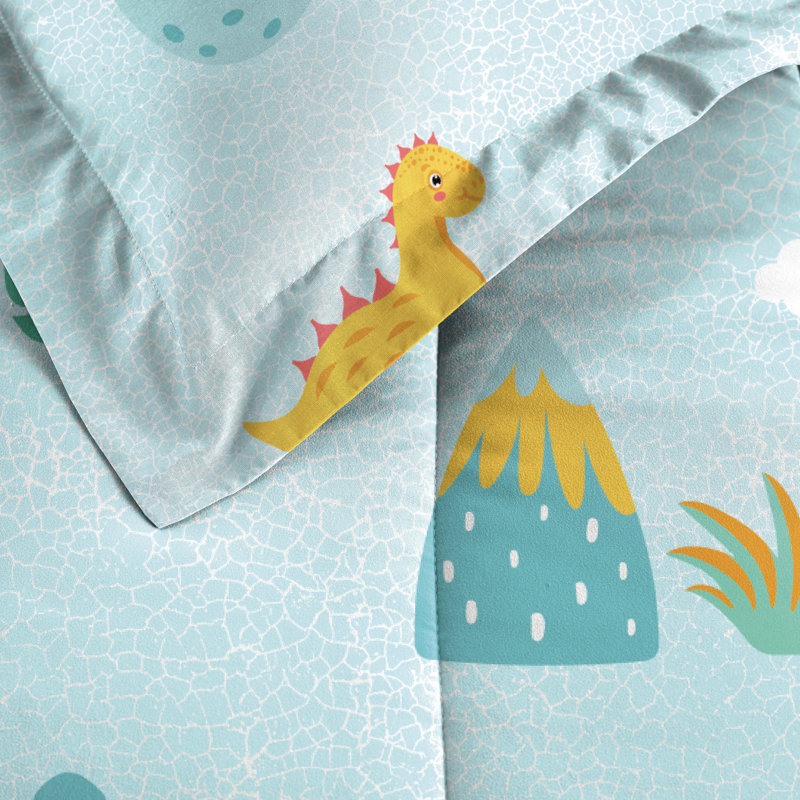 Lit dans un sac Dream Dino Sweet Blue, Édredon simple + 2 draps + 1 taie d'oreiller