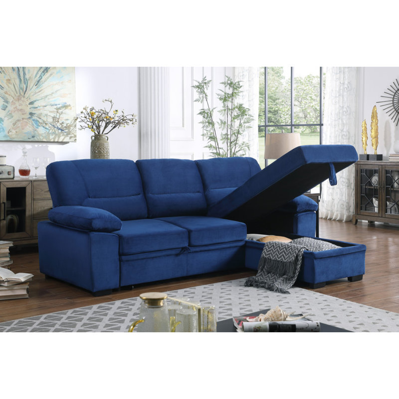Canapé-lit modulaire réversible en tissu de velours réversible 97,5 po Kipling, Bleu
