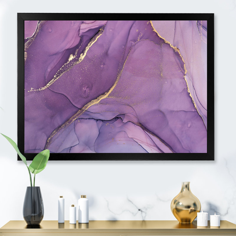 Mauve liquide vagues II - peinture sur toile, H 12 po x l 20 po x P 1 po, Cadre noir