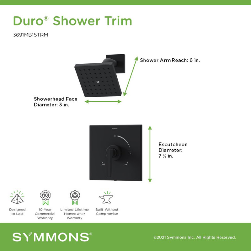 Ensemble de garniture de robinet de douche à poignée simple Duro HydroMersion, Noir mat