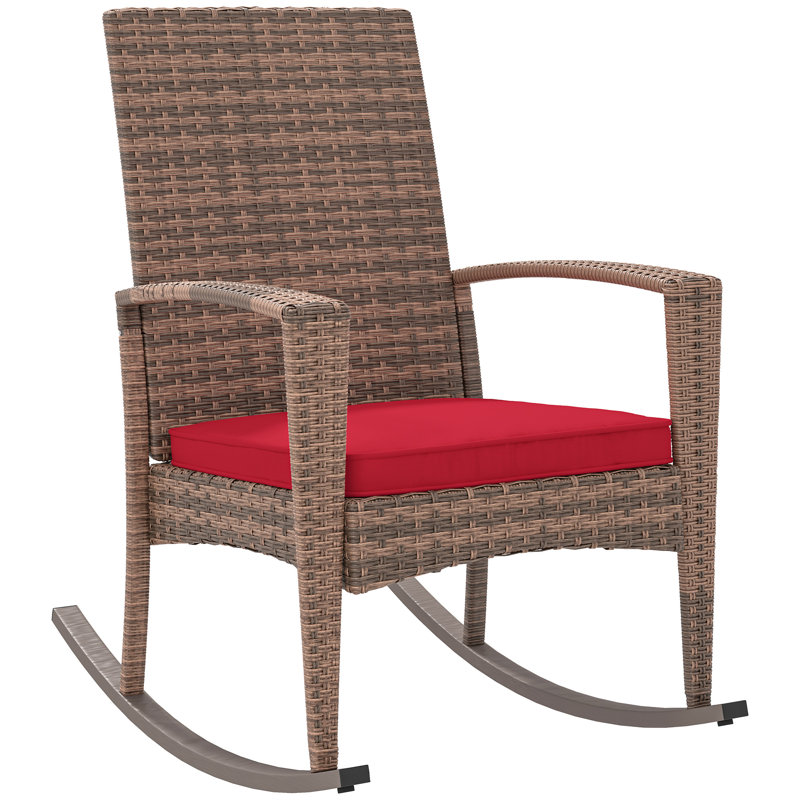 Chaise berçante d'extérieur en rotin avec coussin PE , Rouge vin