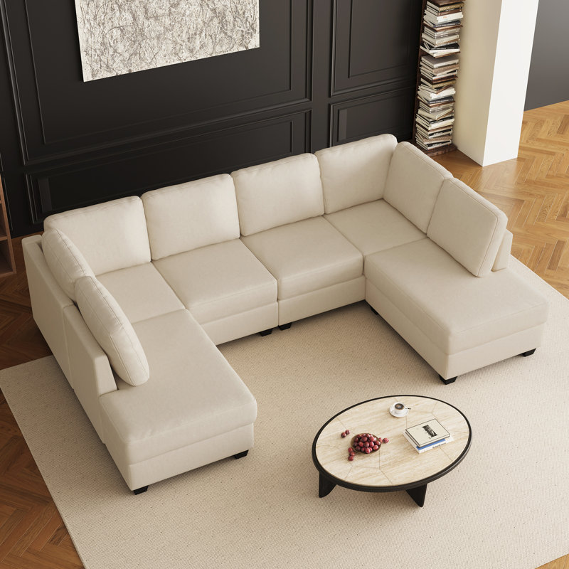 Canapé modulaire en U en similicuir, Similicuir beige
