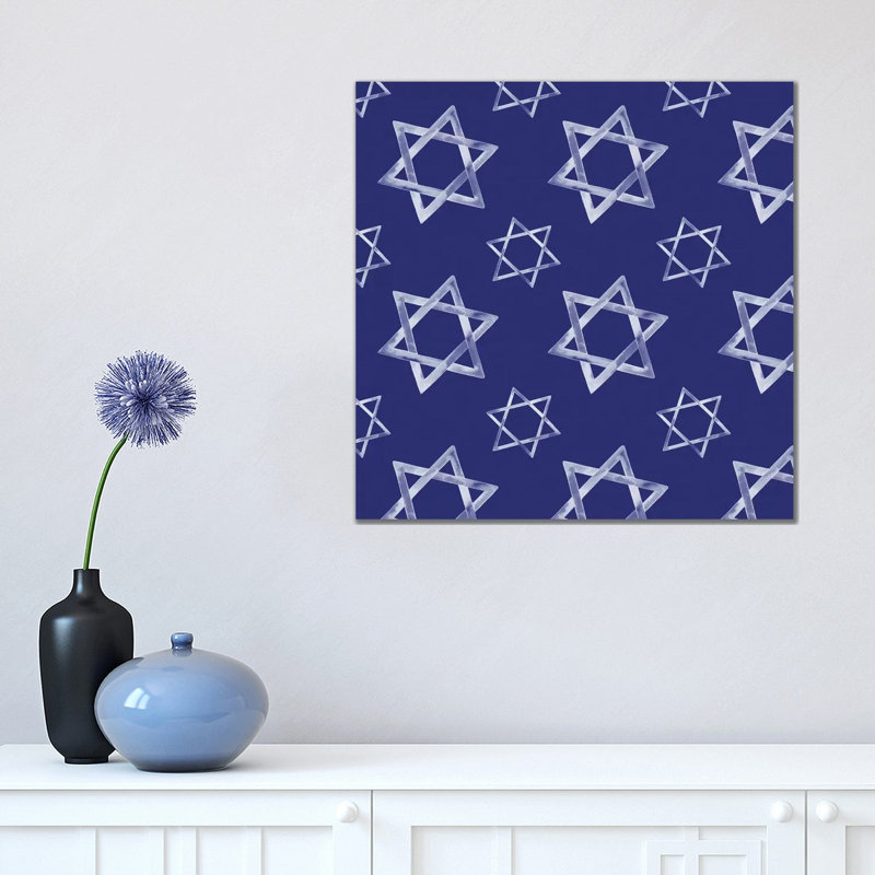 «Boho Hanukkah Collection H» par Grace Popp - reproduction imprimée, H 18 po x l 18 po x 1,5 po, Toile tendue, Pas de tapis