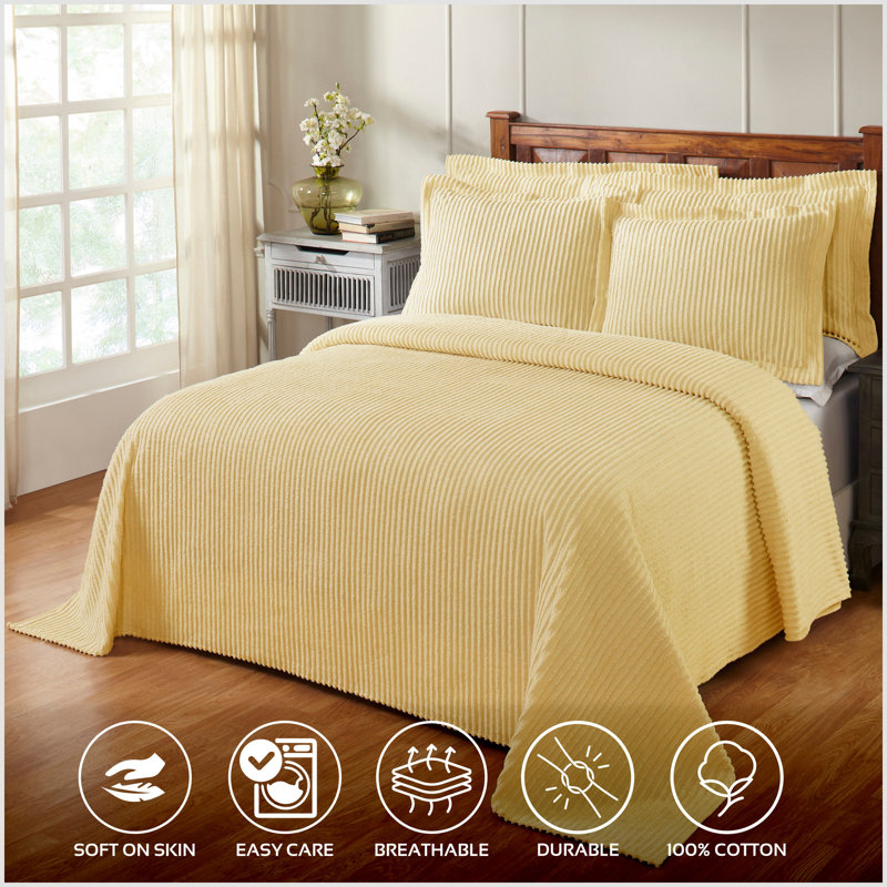 Navy Full Cotton Chenille Bedspread Set with Shams