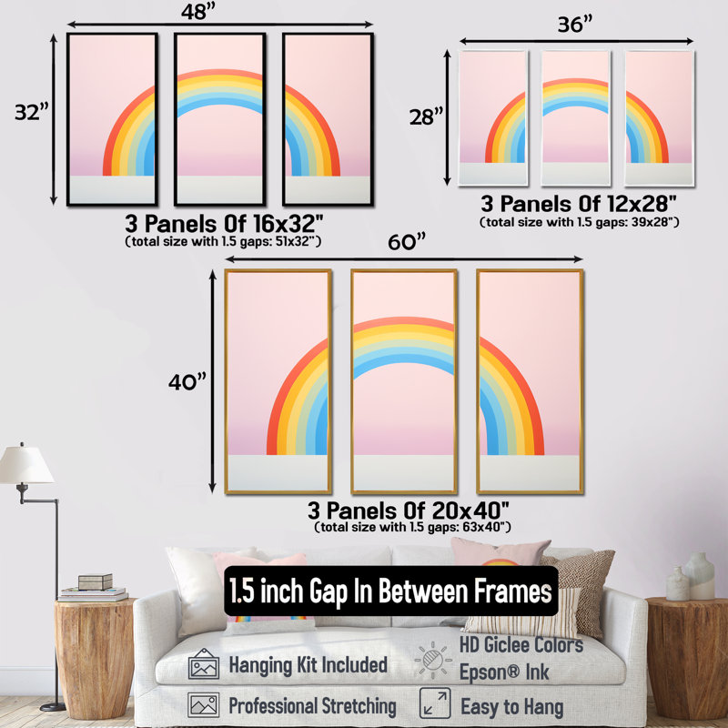 Minimalisme, arc-en-ciel, impression d'art mural, H 28 po x l 36 po x P 1 po, Cadre naturel flottant