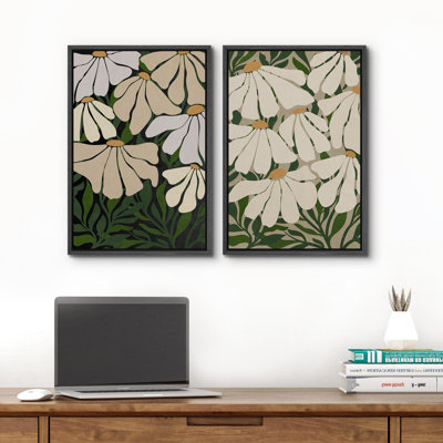 «Abstract Botanical Floral», ensemble de 2 reproductions d'art encadrées sur toile encadrées