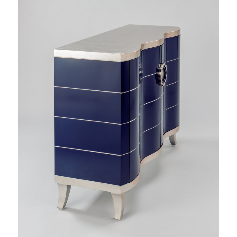 Lapis Blue and Silver Rectangular Accent Cabinet