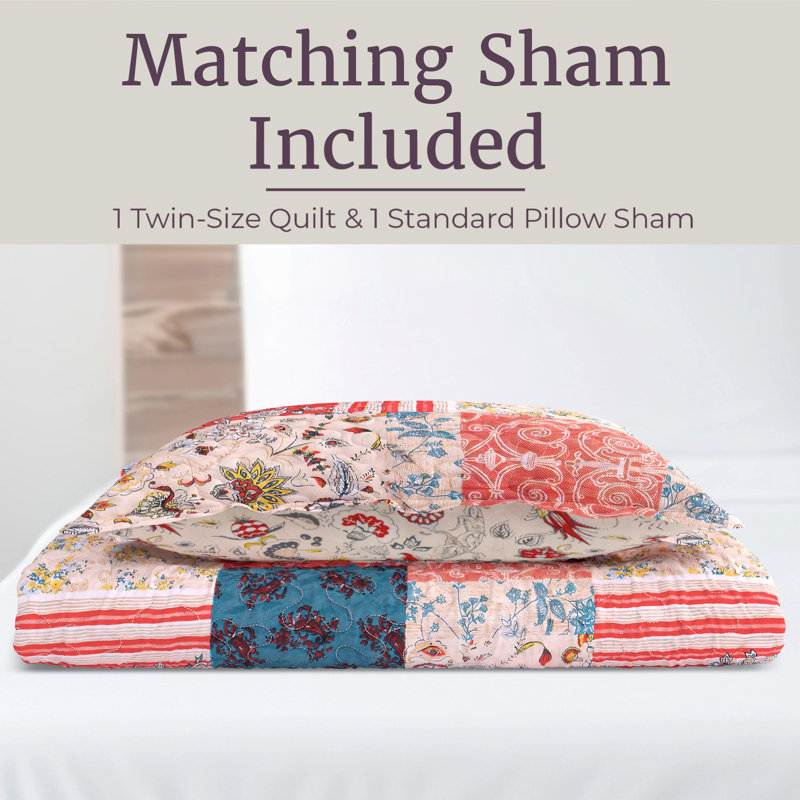 Lavish Home 2-Piece Twin Quilt Set - Mallory Classic Patchwork Twin Size Quilt Bedding Set with Pillow Sham - Machine Washable Lightweight Bedding (Multicolor)