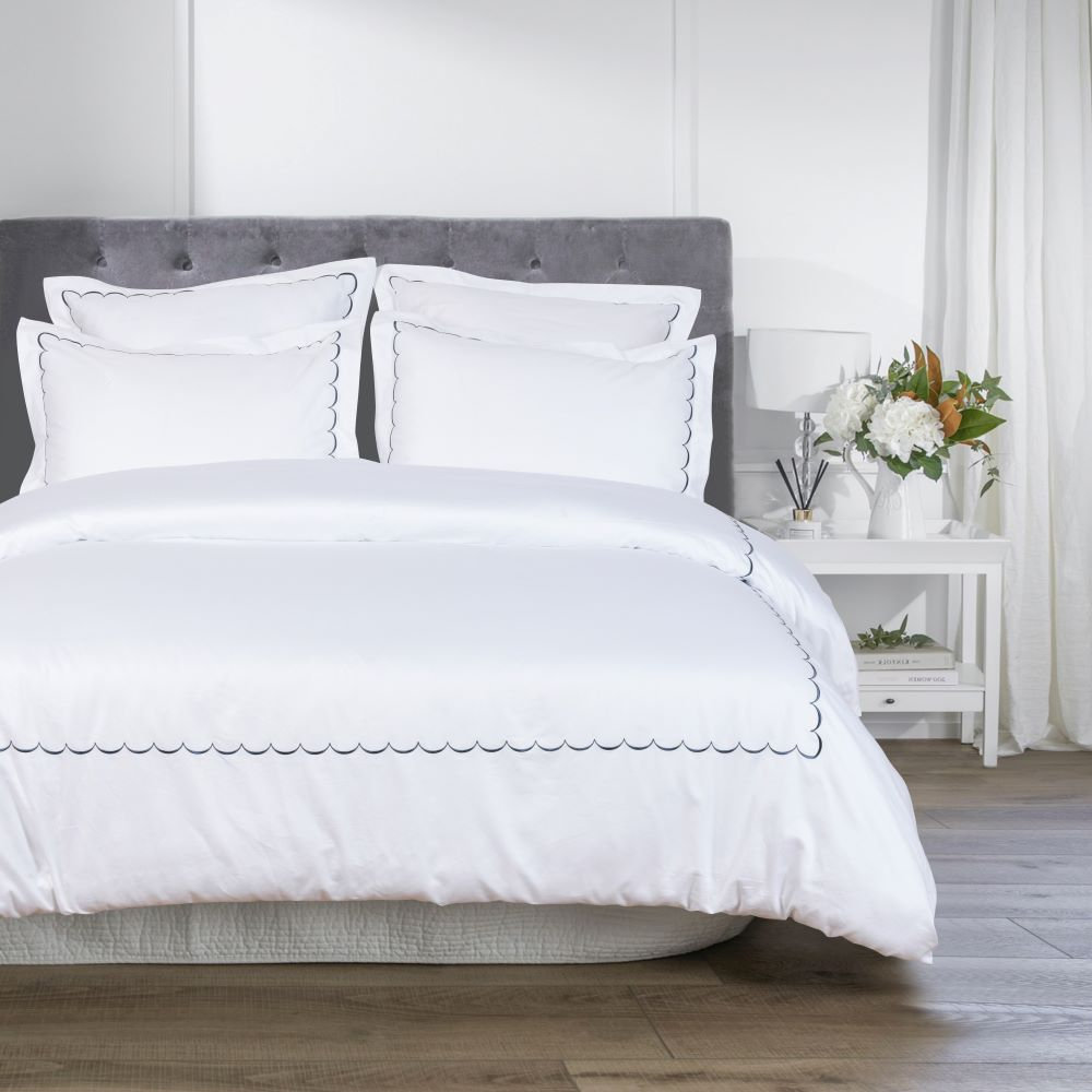 Brazier Cotton Duvet Cover Set, Twin Duvet Cover + 1 Standard Sham, Navy Blue/White