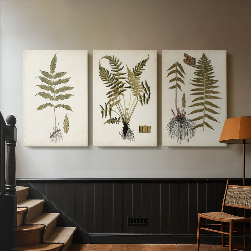 Fern Botanical III - Toile tendue avec châssis sur mesure - 3 pièces, H 48 po x l 96 po