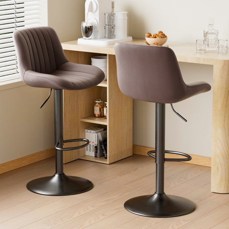 Hruby Swivel Upholstered Adjustable Height Counter Stool with Metal Frame, Black