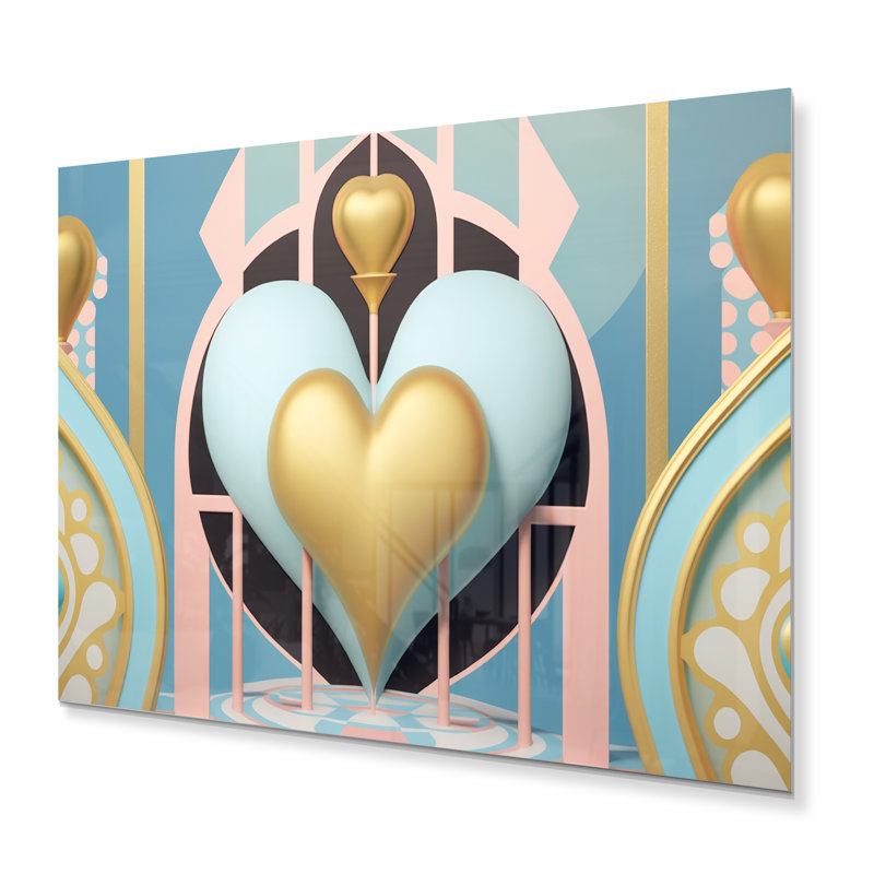 Décoration murale contemporaine cœur pastel rayonnant doré, H 16 po x l 32 po x P 1 po