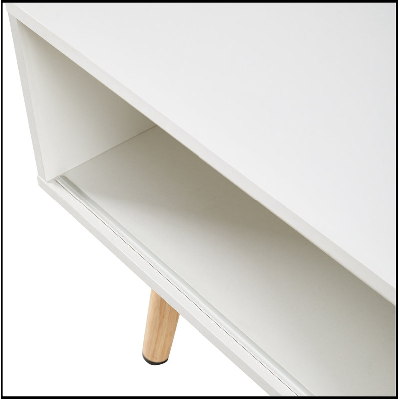 Rotin Bronte avec porte coulissante et pieds en bois, Blanc