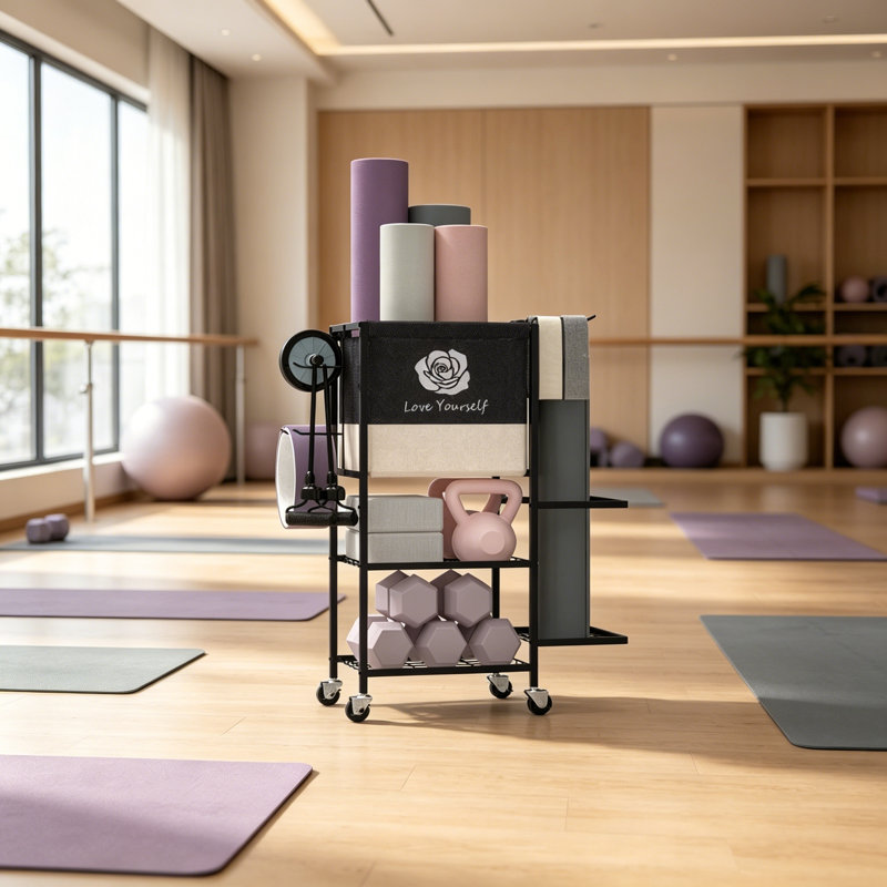Support de rangement Rolling Home Gym pour tapis de yoga, haltères et kettlebells, Black