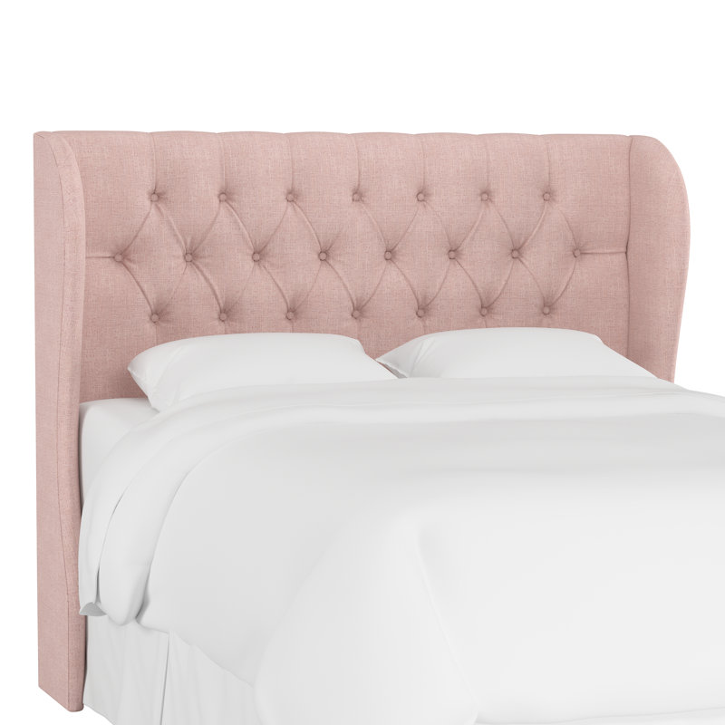 Tête de lit tapissier à oreilles Tomey, Très grand, Lin quartz rose texturé Zuma