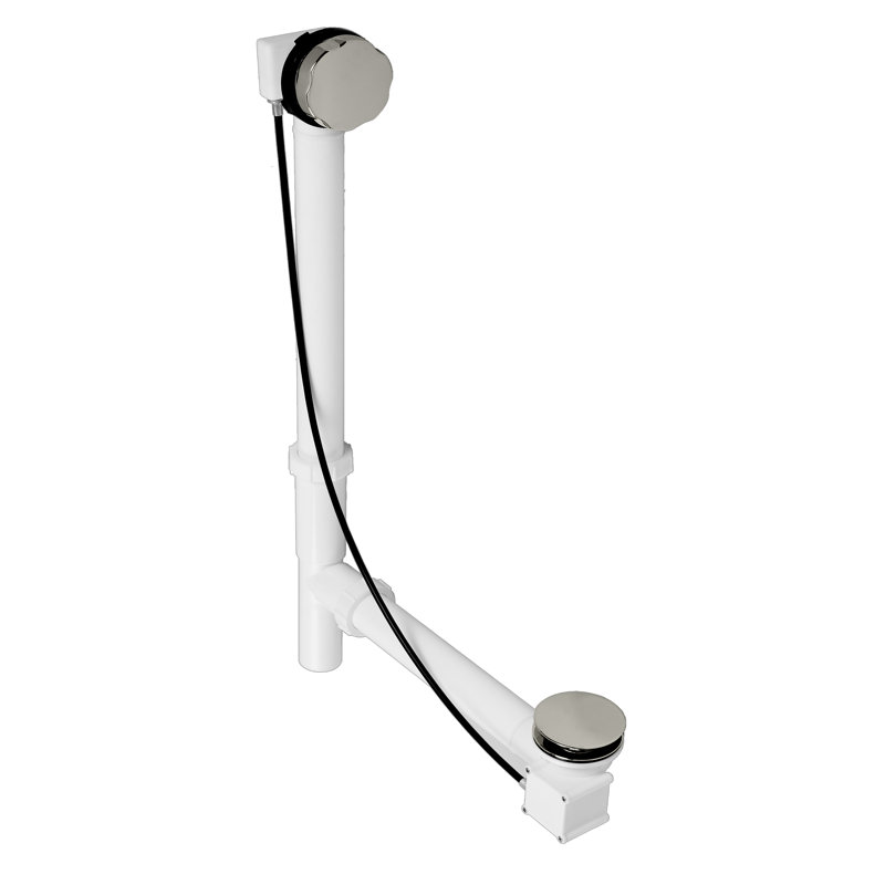 35" Cable Drive Pop-Up Bathtub Drain Trim with Poly Pipe Assembly and Rotary Overflow Cover, Polished Nickel