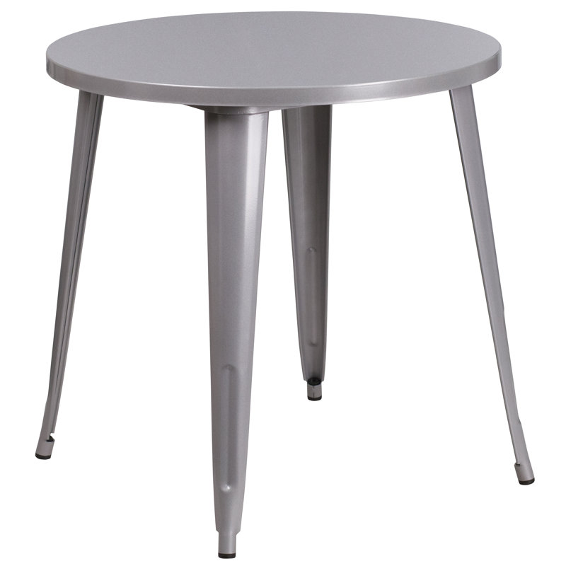Table ronde intérieure / extérieure en métal 30 po Pelzer, H 29 po x l 30 po x P 30 po, Argent