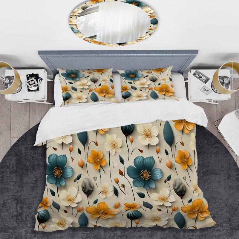Ensemble de housse de couette Mod Floral Nostalgia, Housse de couette simple + 1 taie décorative stan
