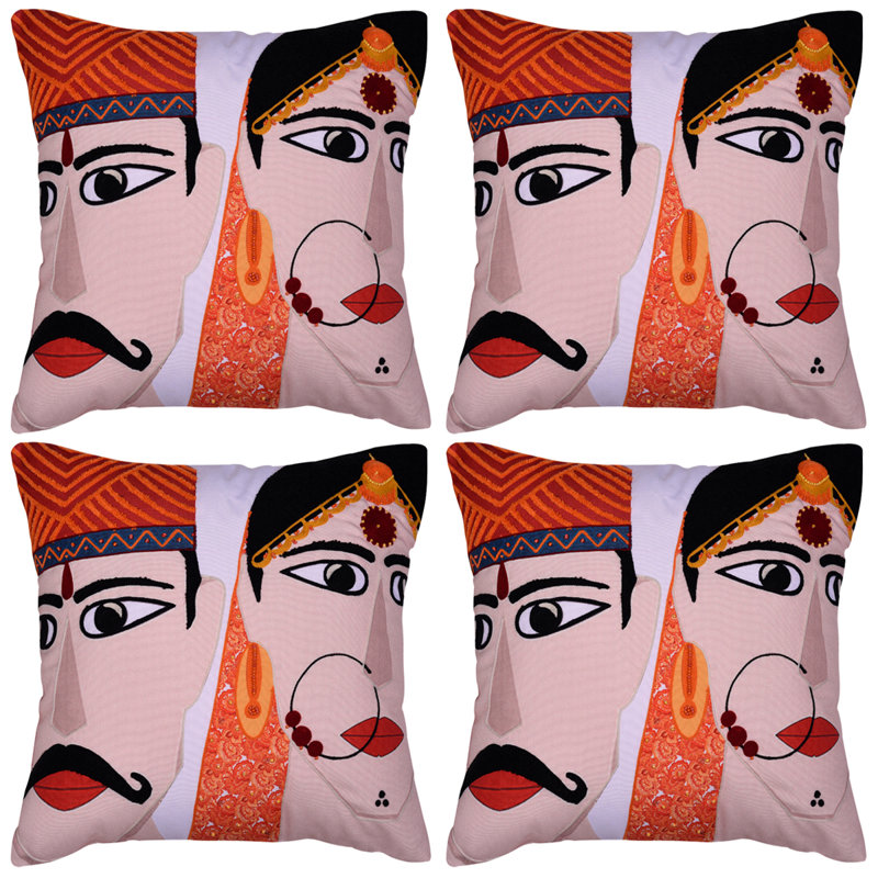 Embroidered Traditional Couple Cushion Covers Set of 4 for Christmas Home Decor & Gift Indoor Outdoor