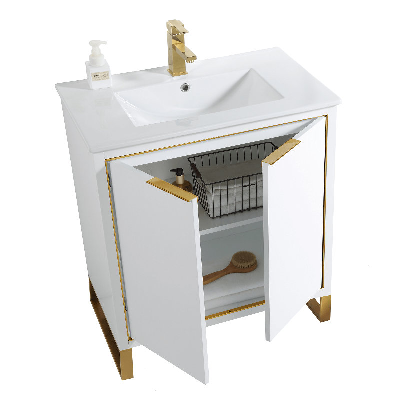 Ensemble de meuble-lavabo simple 30 po, Blanc, Laiton satiné
