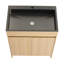 Meuble-lavabo autoportant de 28 po - lavabo en acier inoxydable gris, charnières à fermeture douce, grand rangement au bas, tuyau de drainage flexible en contreplaqué de chêne, 45 poignées dissimulées, tablettes réglables
