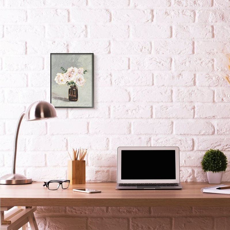 « fleur pot painting », impression sur toile, Giclée encadrée noir minuit, H 14 po x l 11 po x P 1,5 po